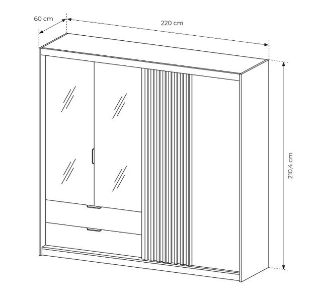 Шкаф-полукупе для одежды Perfect Home Талли / Tally 4-дверный с зеркалом 4D2S/220 дуб артизан / антрацит фото